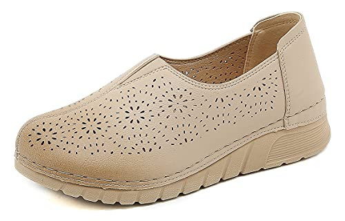 Chaychax Mujer Mocasines Plataforma Casual Zapatos de Cuña Comodos Ligero Loafers Verano, Beige, 41, Mujer