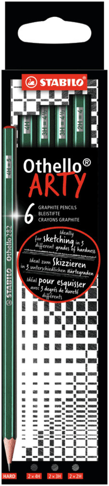 Stabilo - Lápiz de grafito Othello ARTY, Caja con 6 lápices de alta dureza (2 x 4B, 3B, 2B)
