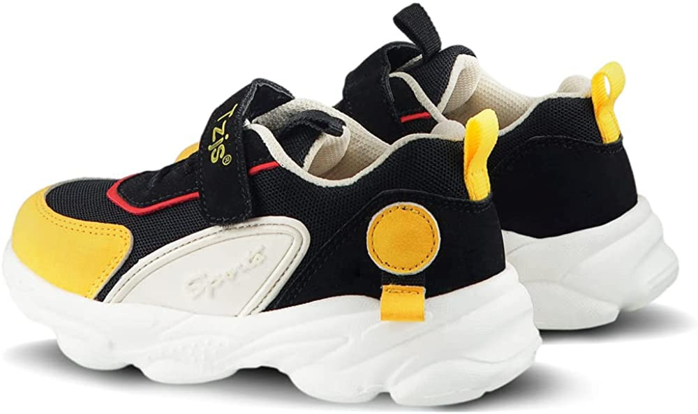 Tzjs Zapatos Deportivo Transpirable y Transpirable con Parte Superior de Cuero cómoda con Zapatillas Velcro niña Sneakers (Negro, 20)