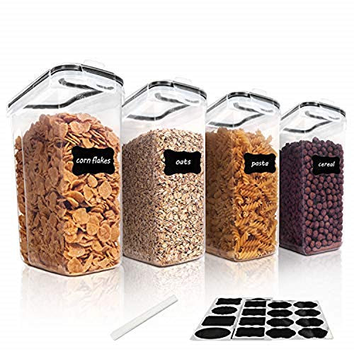 Botes Cocina Cajas de Almacenamiento Cocina de Plástico Sin BPA con Etiquetas y Cucharas Dispensador de Alimentos Herméticos para Cereales Pastas 4 L Recipientes para Cereales 