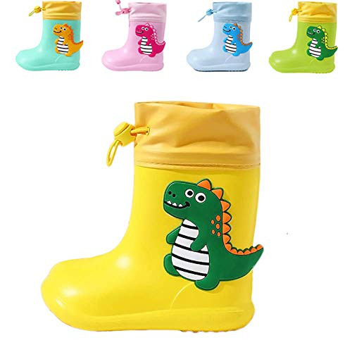Niños Dinosaurio Botas de Agua Impermeable y Antideslizante de EVA Zapatos de Lluvia para Niños y Niñas Unisex Classic Rain Boot Botas Lluvia Wellington, 32 EU, Amarillo