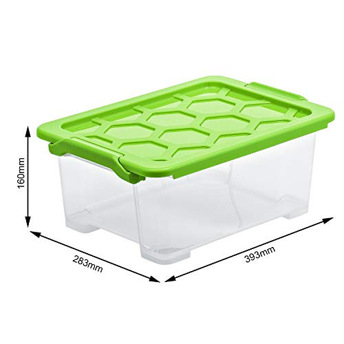 Rotho Keeping Caja almacenamiento 11l con tapa, plástico aliMentario (PP) sin BPA, transparente/verde, 11l (39.3 x 28.3 x 16.0 cm)